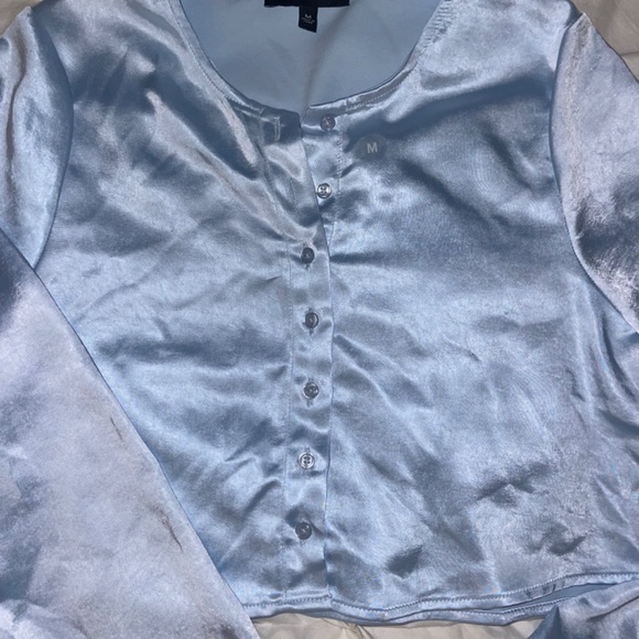 Kendall and Kylie Baby Blue Satin Crop Top - Picture 3 of 3